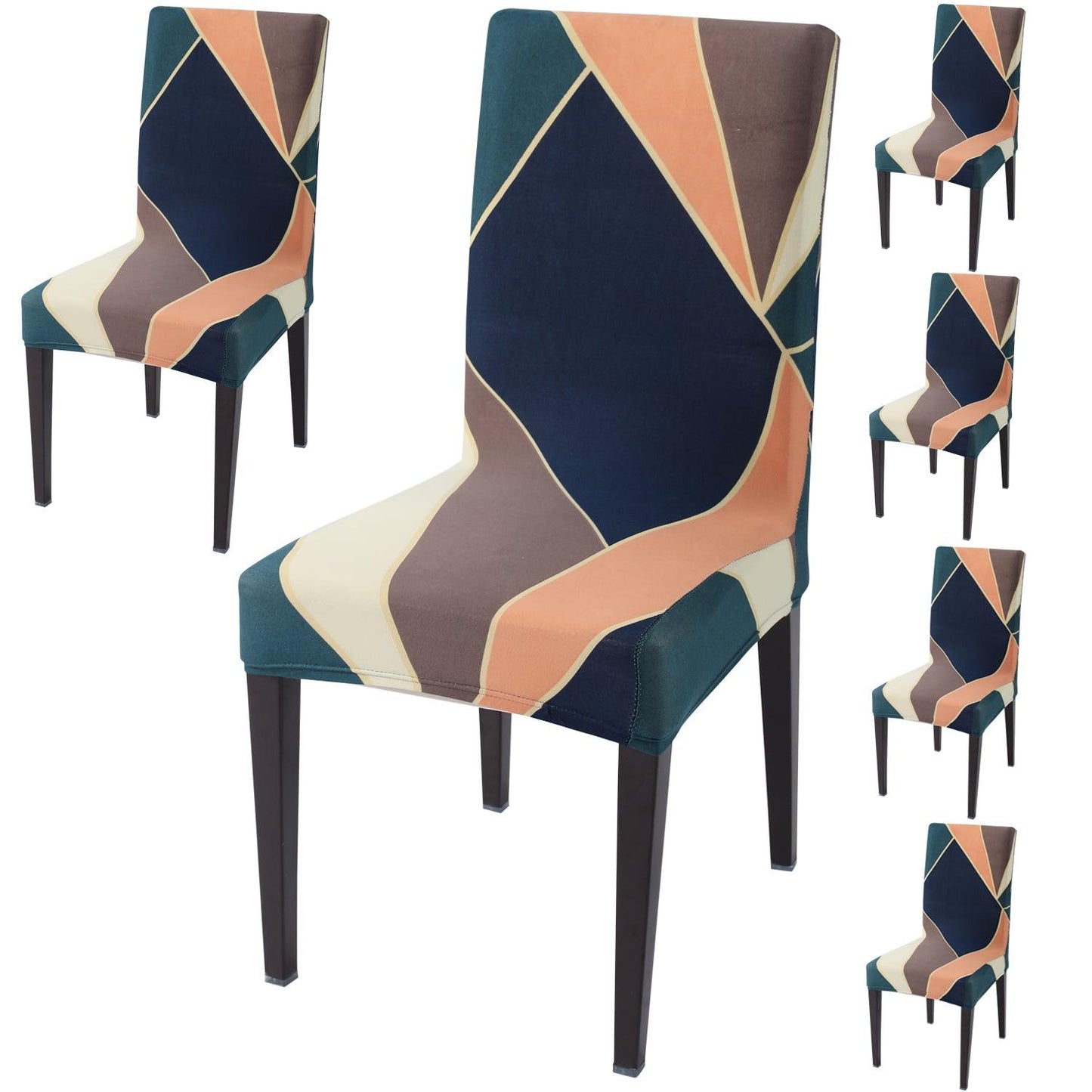 Green Peach Abstarct Print dining chair covers set of 6