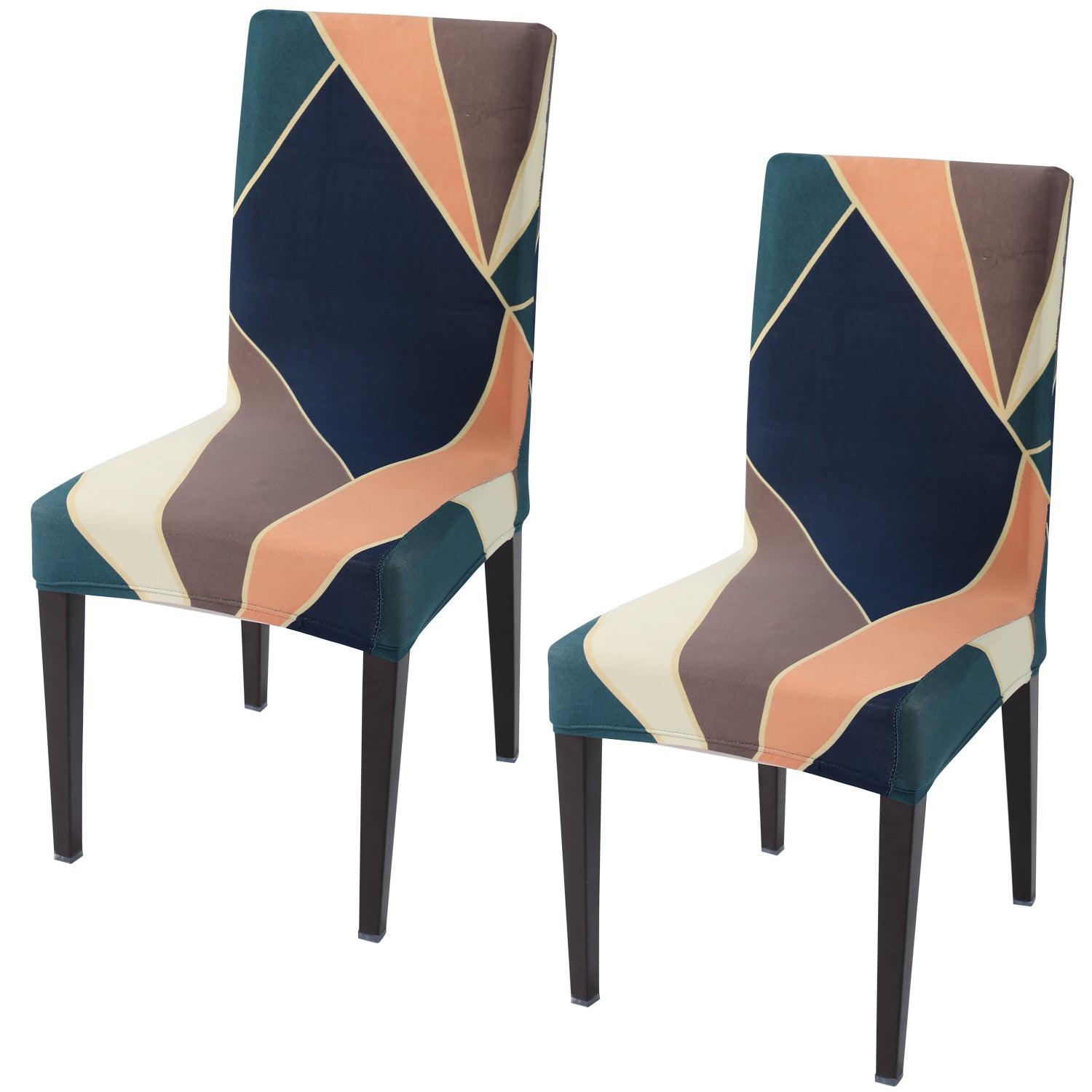 Green Peach Abstarct Print elastic chair covers set of 2