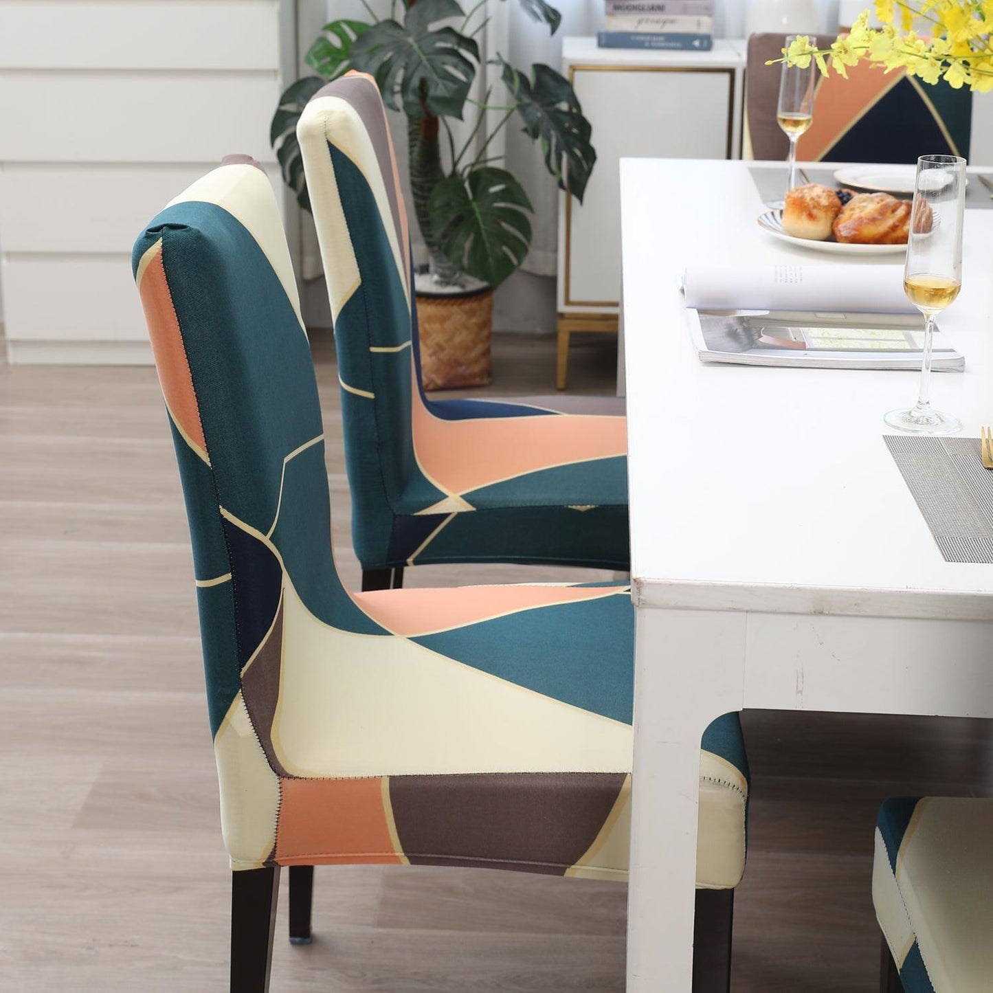Green Peach Abstarct Print polyester chair covers
