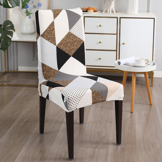 Grey Brown Geometric print chair covers Set | Hokipo