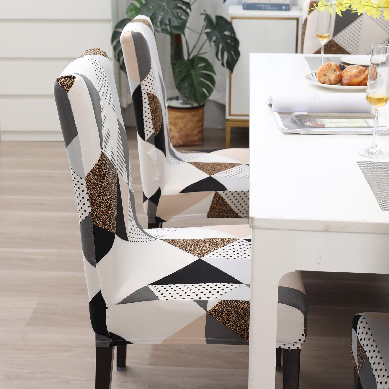 Grey Brown Geometric print stylish chair cover | Hokipo