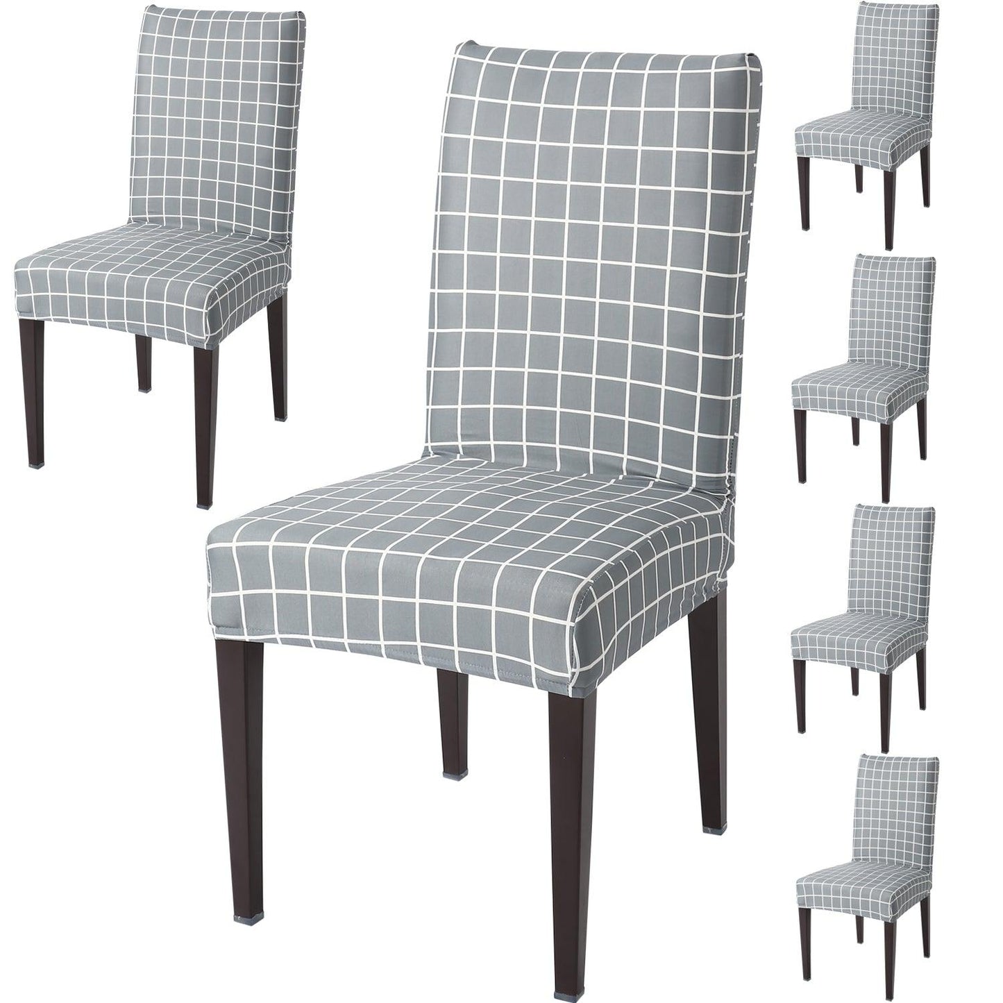 Grey Checks Print dining chair covers set of 6