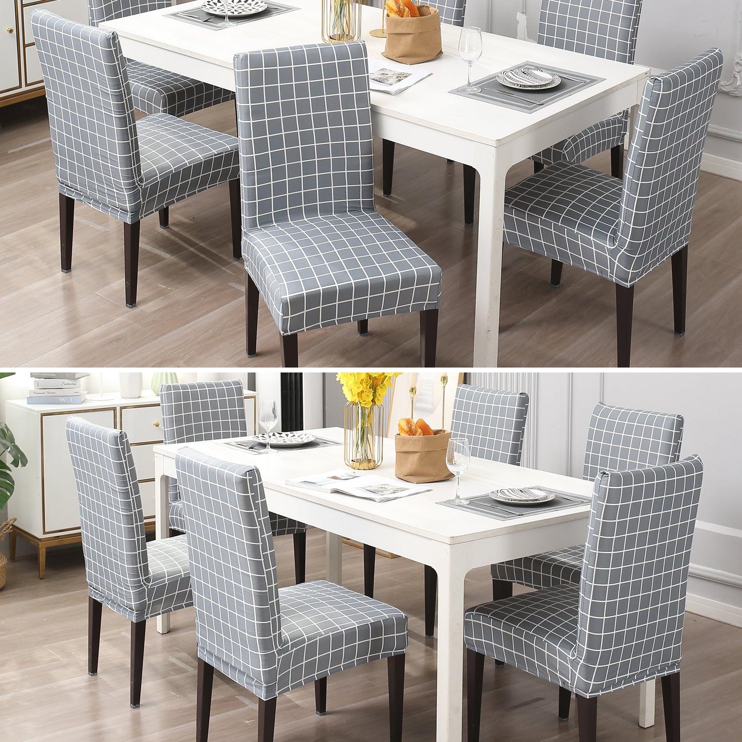 Grey Checks Print dining table chair covers