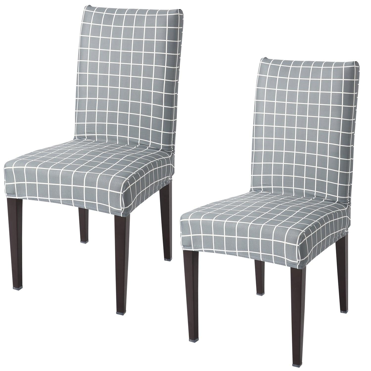 Grey Checks Print elastic chair covers set of 2