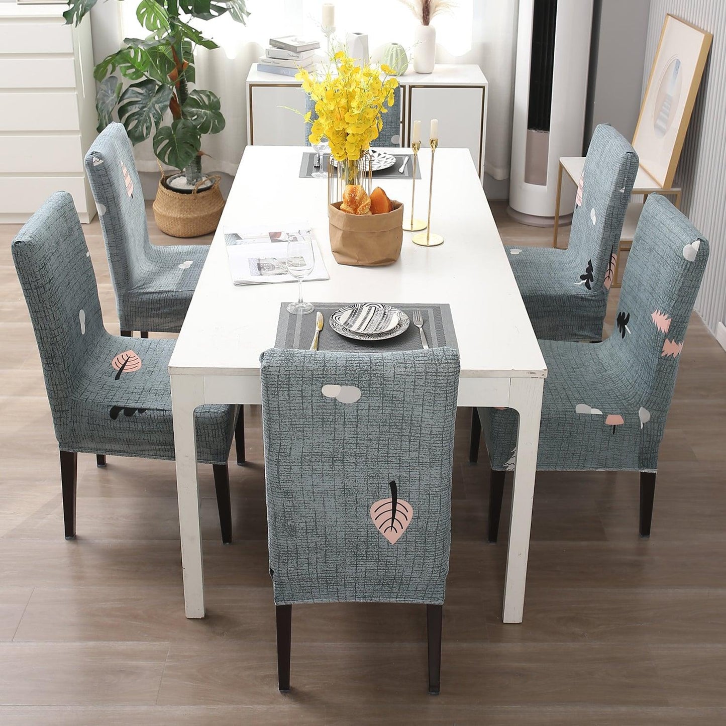 Grey Chirstmas Tree Print elastic dining chair covers