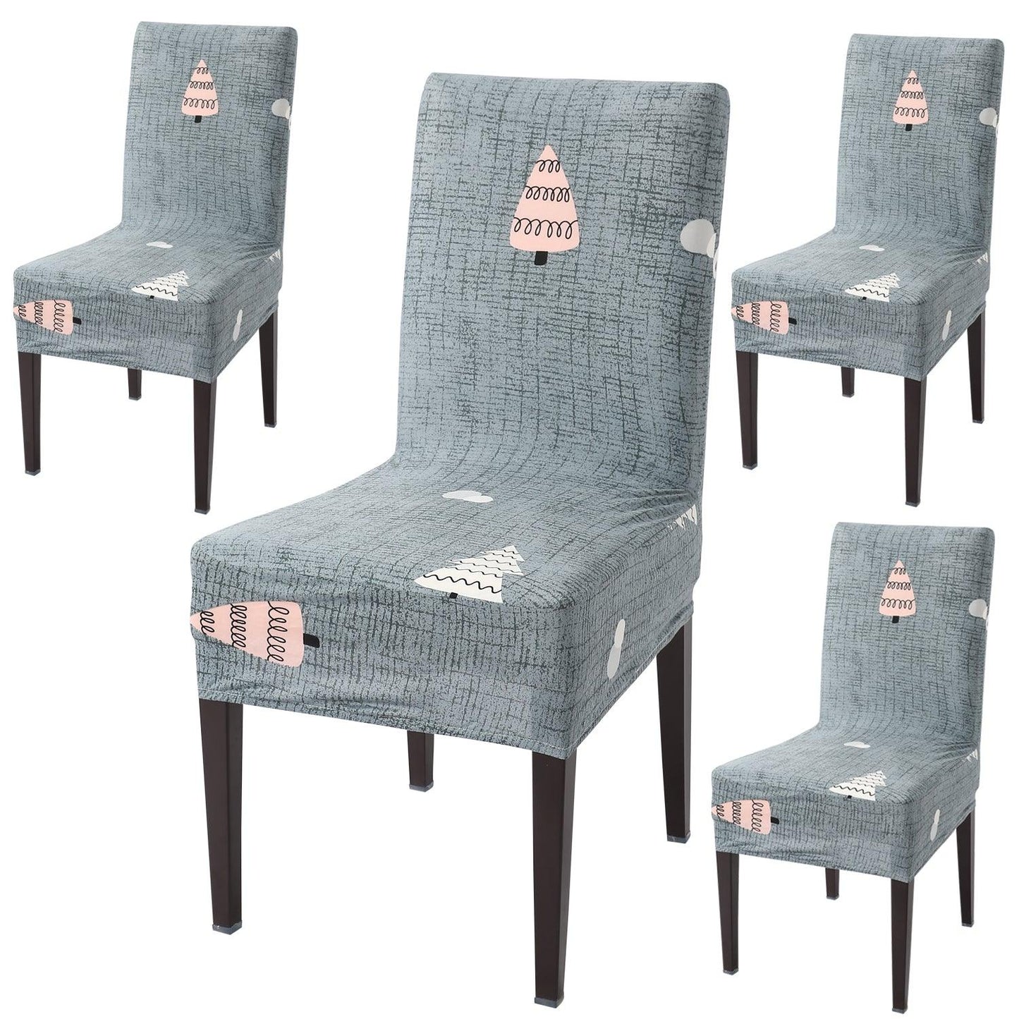 Grey Chirstmas Tree Print dining chair covers set of 4
