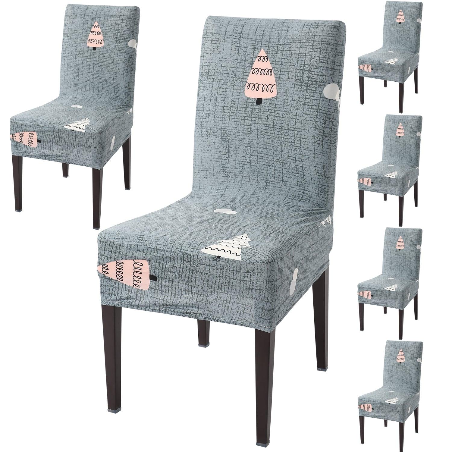 Grey Chirstmas Tree Print dining chair covers set of 6