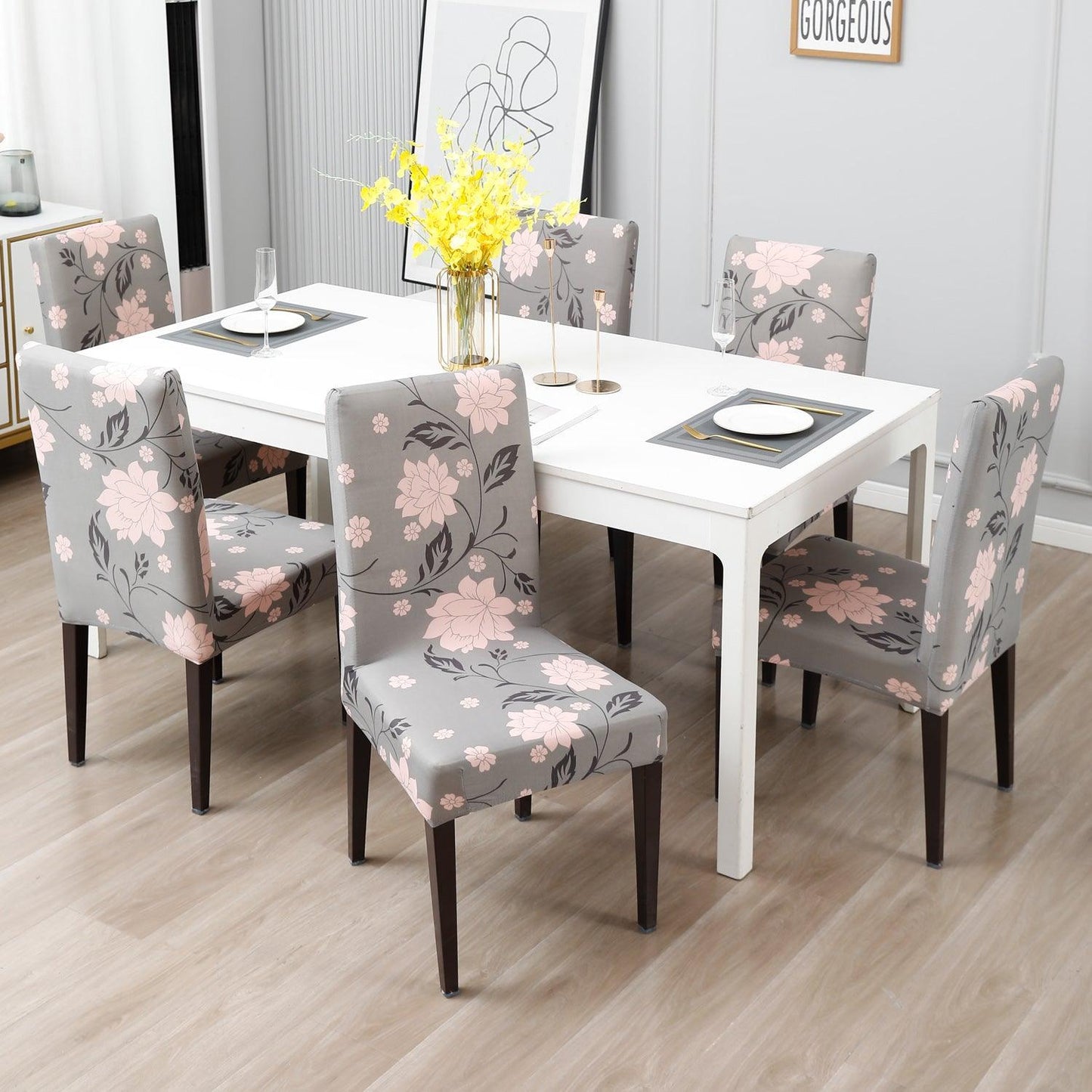 Grey Dahlia dining chair cover 6 seater