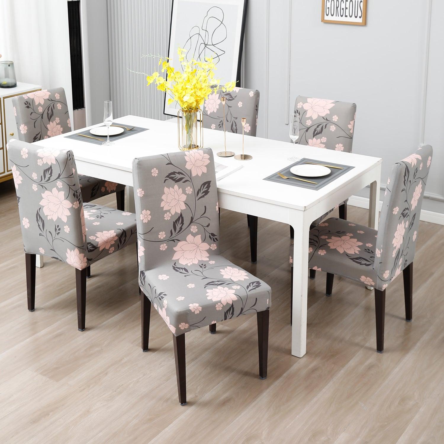 Grey Dahlia dining chair cover 6 seater