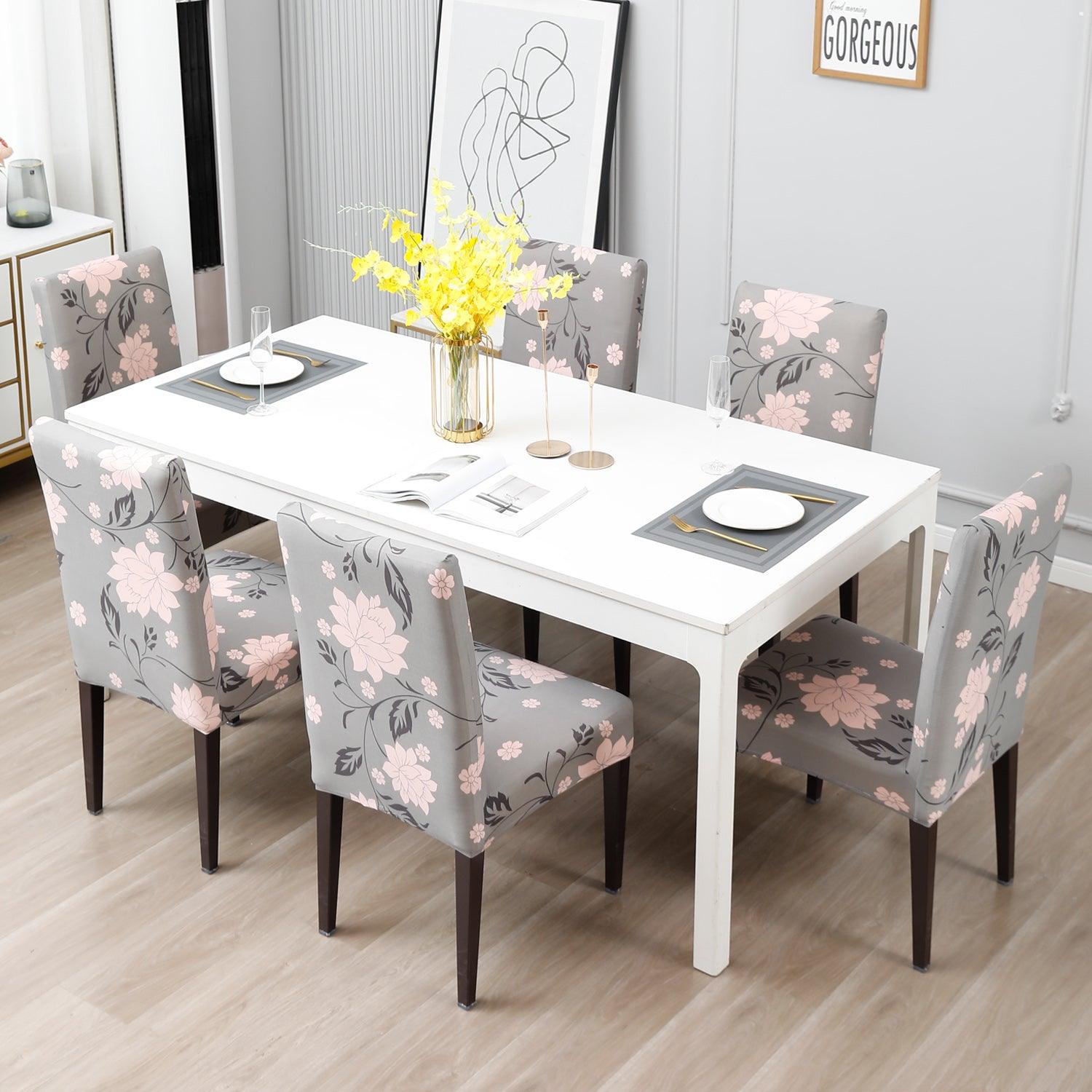 Grey Dahlia dining table chair covers