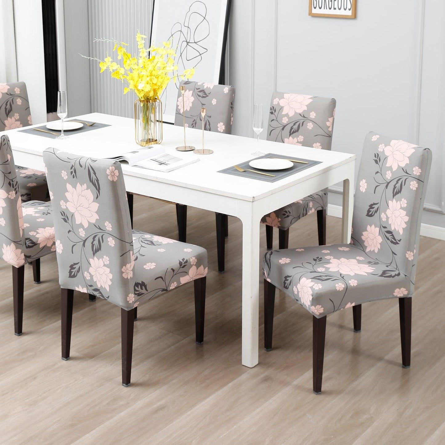 Grey Dahlia dining table chair covers