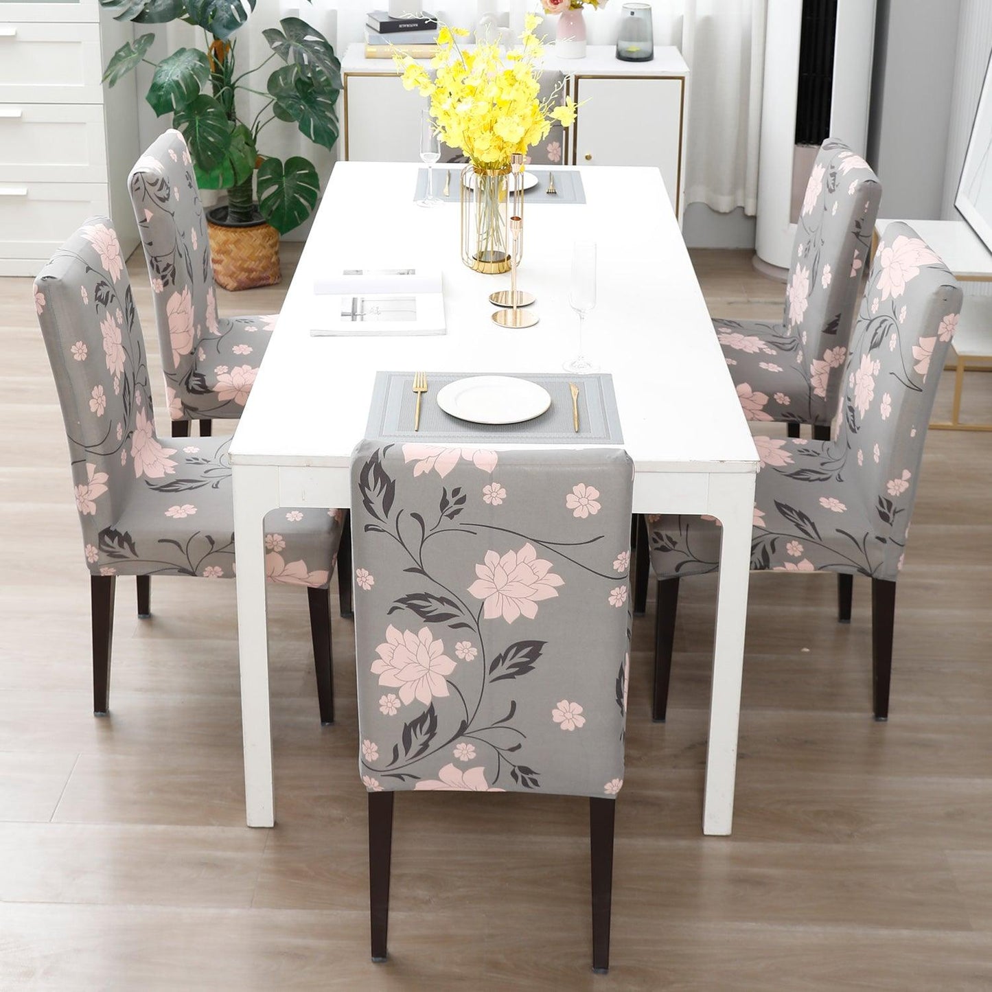 Grey Dahlia dining chair covers Set