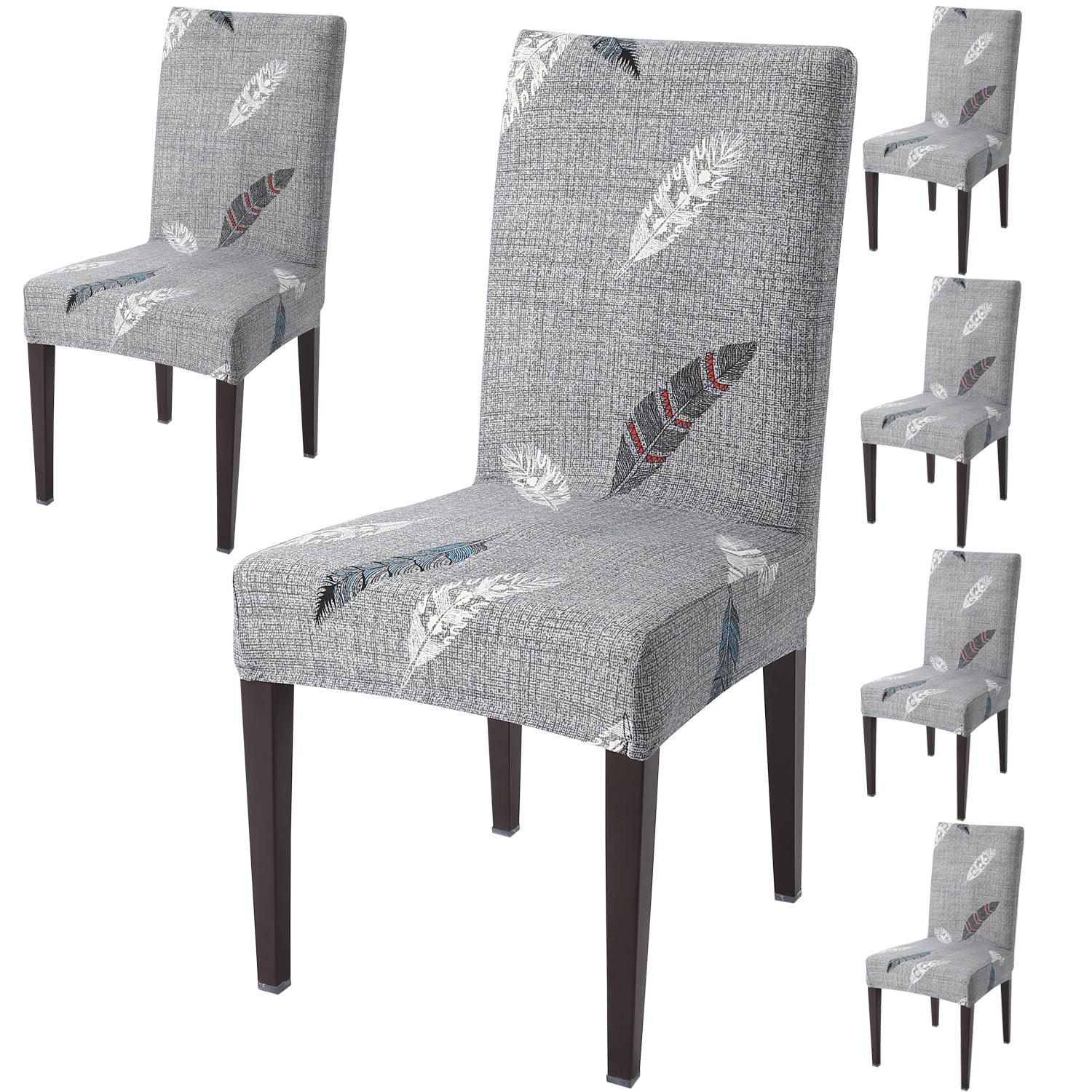 Grey Feather Print dining chair covers set of 6