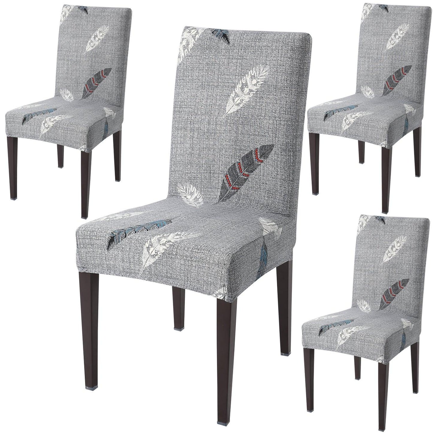 Grey Feather Print dining chair covers set of 4