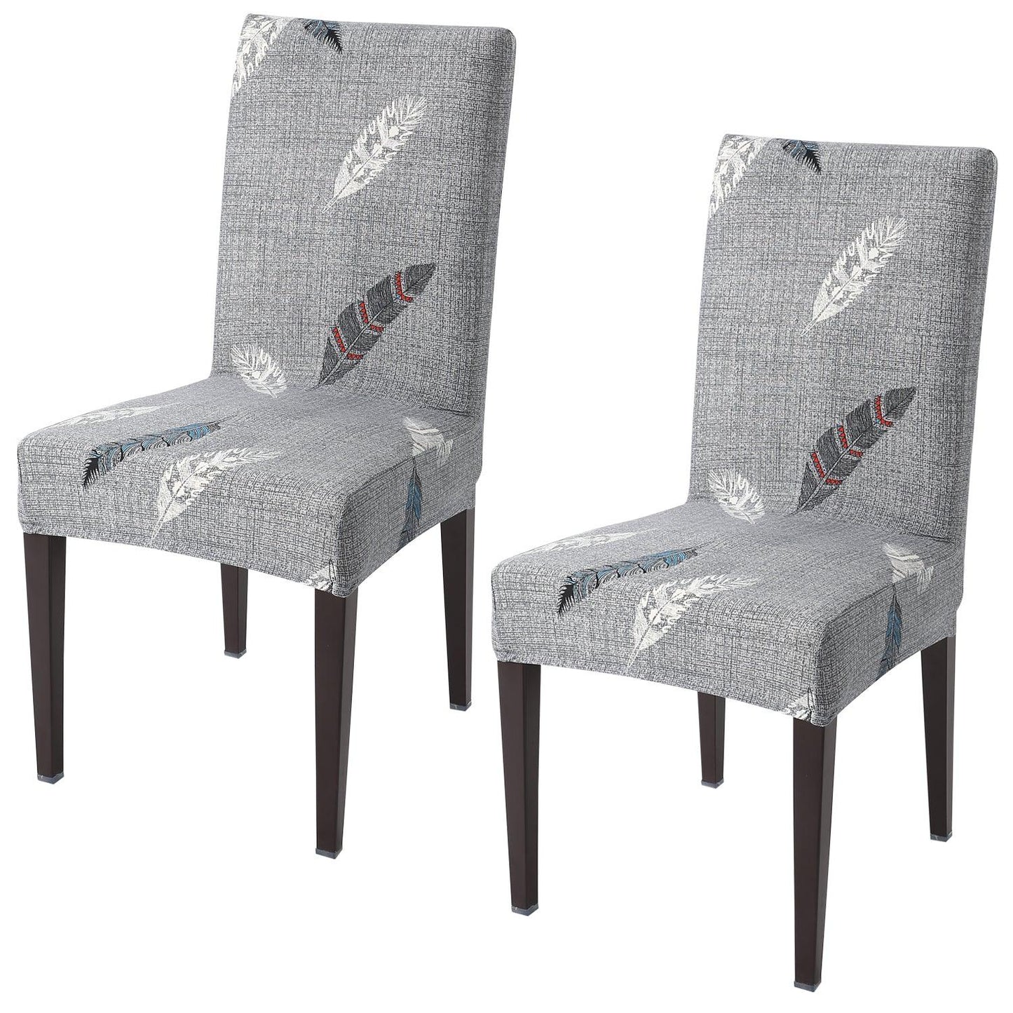 Grey Feather Print elastic chair covers set of 2