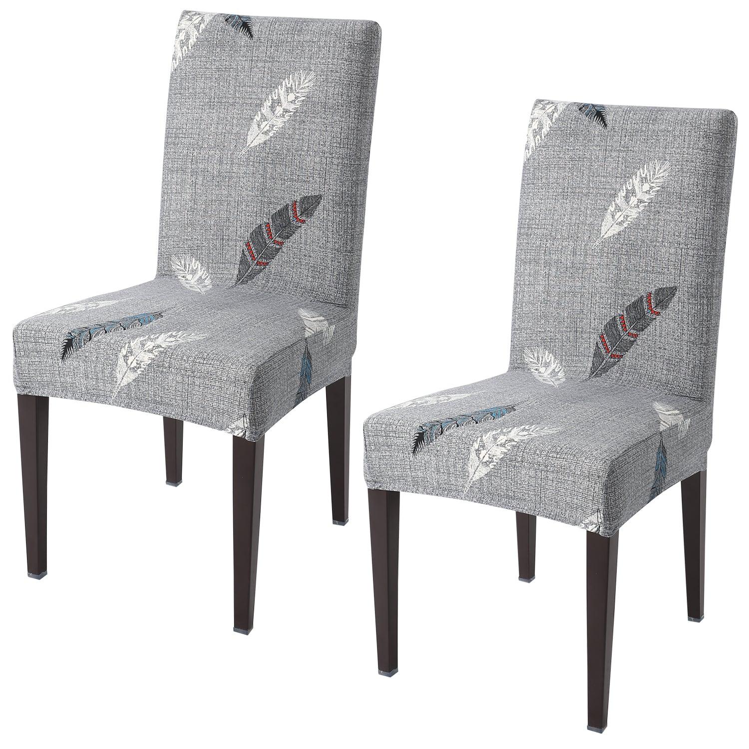 Grey Feather Print elastic chair covers set of 2