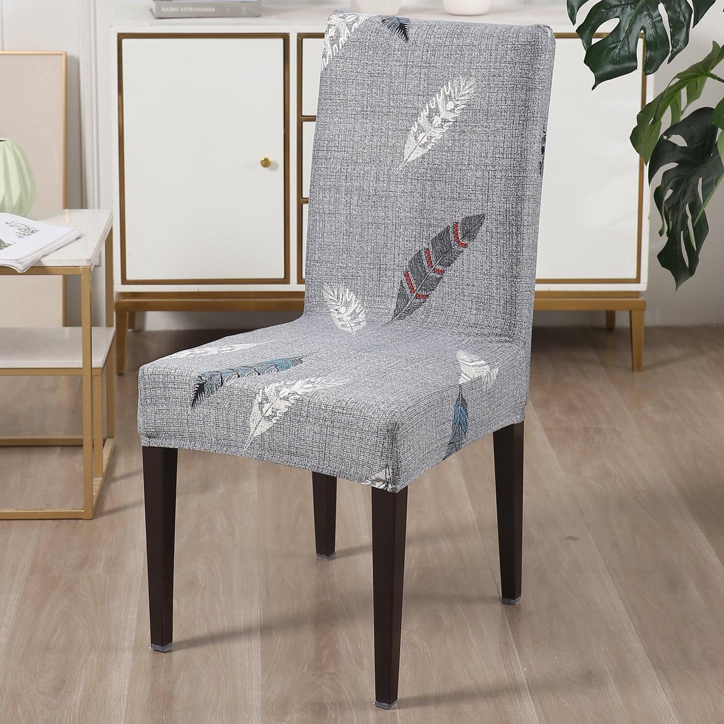 Grey Feather Print chair covers Set