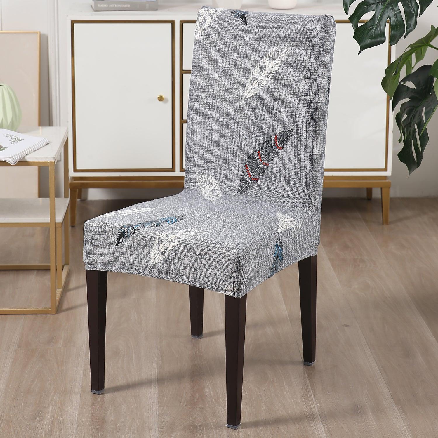 Grey Feather Print chair covers Set