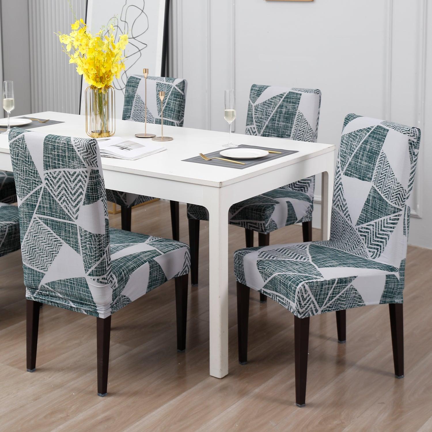 Grey Geometric Abstract Print dining chair covers Set