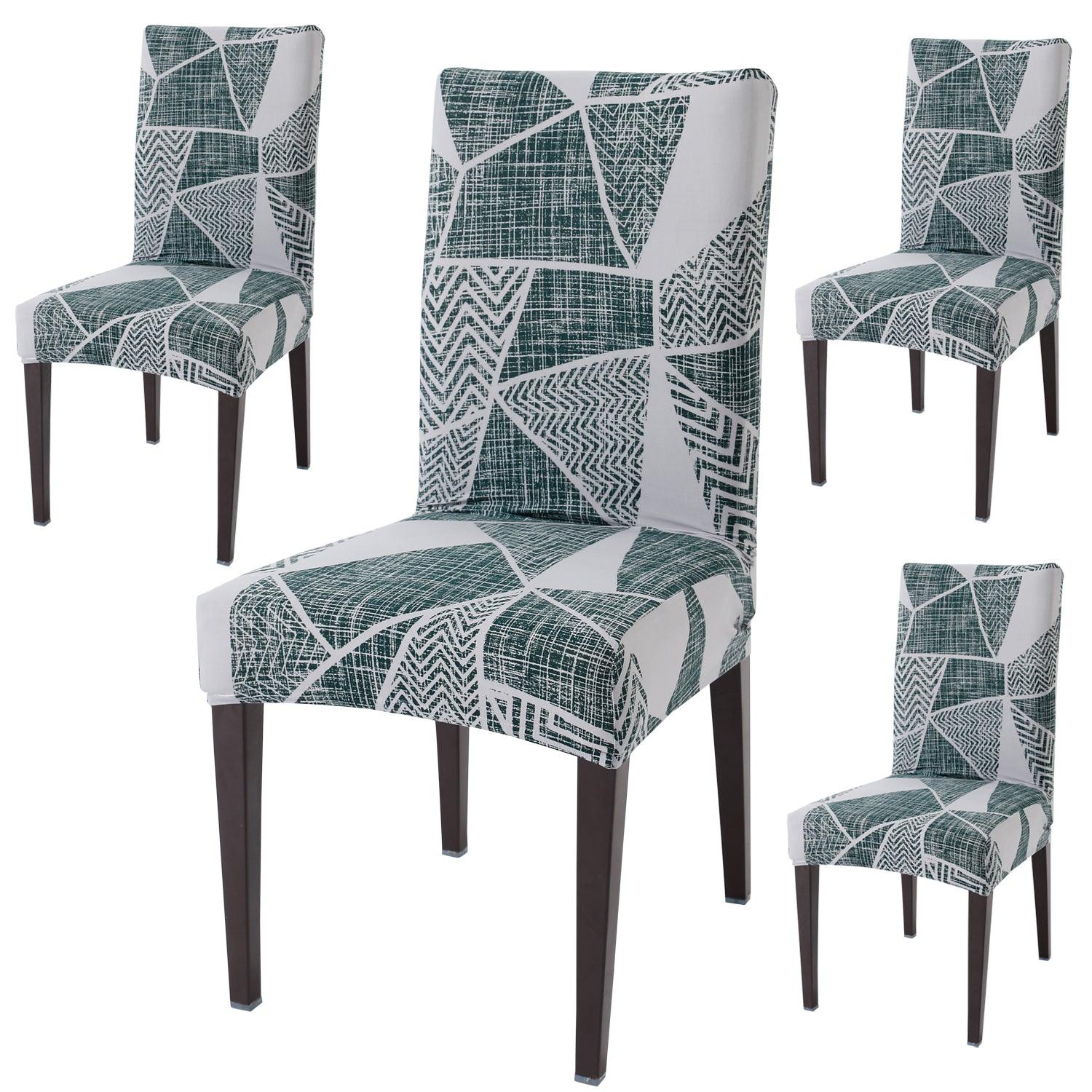 Grey Geometric Abstract Print dining chair covers set of 4