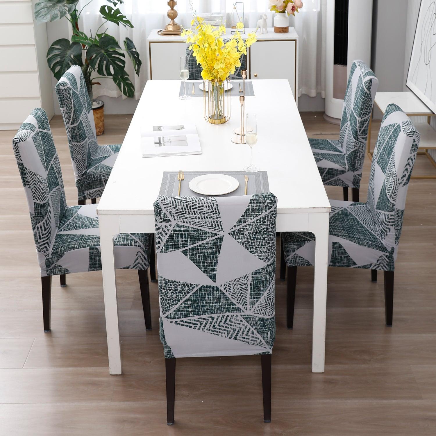 Grey Geometric Abstract Print dining chair cover 6 seater