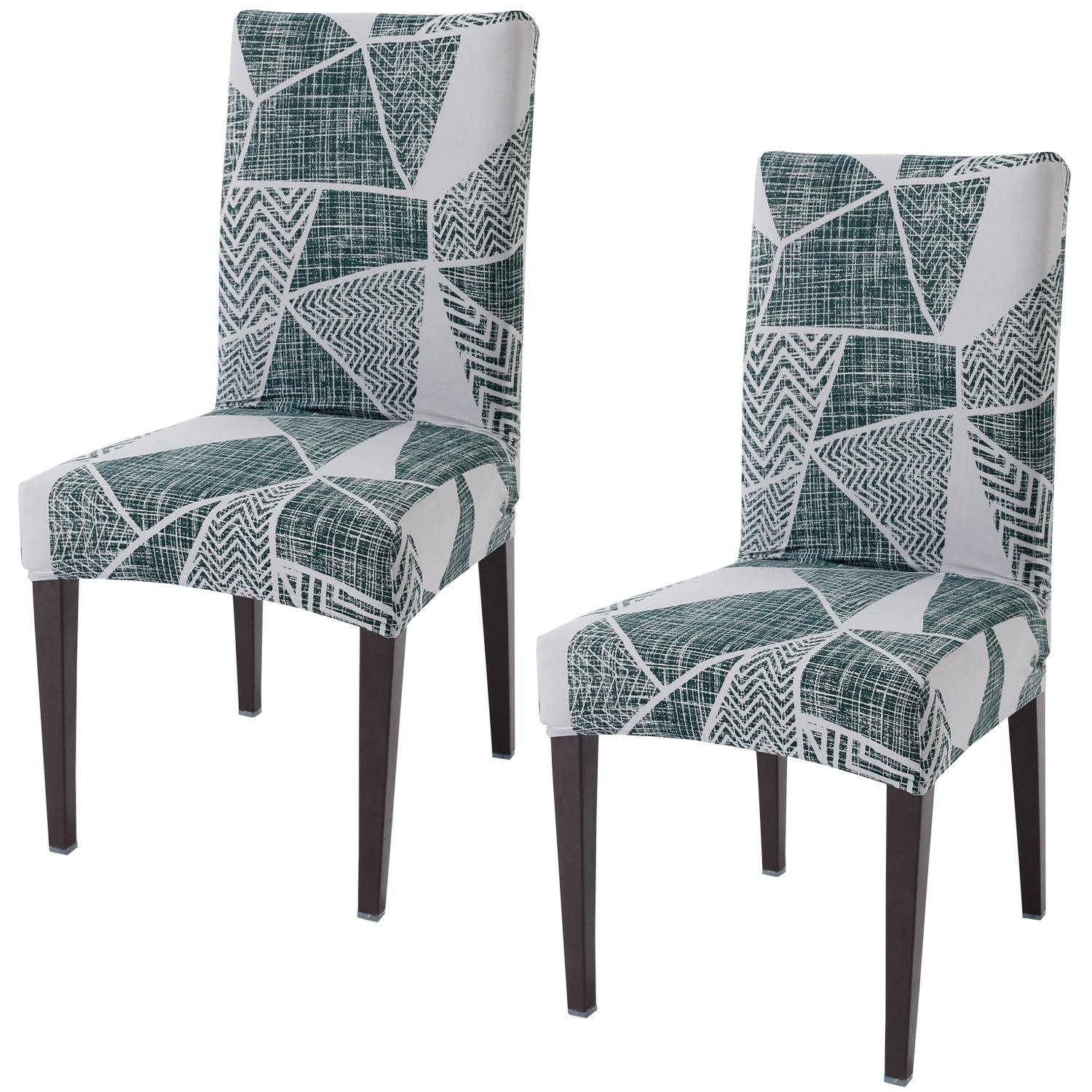 Grey Geometric Abstract Print elastic chair covers set of 2