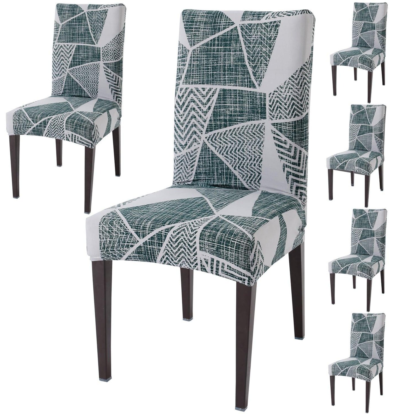 Grey Geometric Abstract Print dining chair covers set of 6