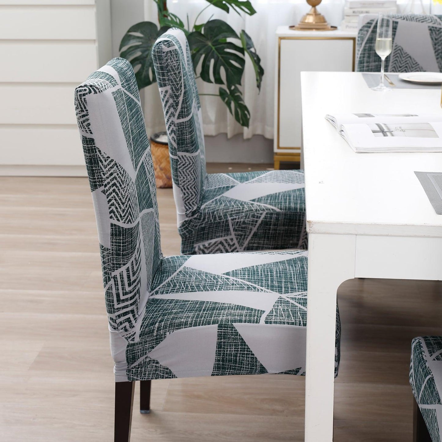 Grey Geometric Abstract Print dining table chair covers