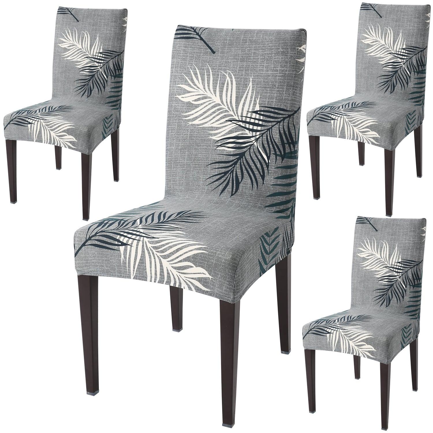 Grey Leaves Print dining chair covers set of 4