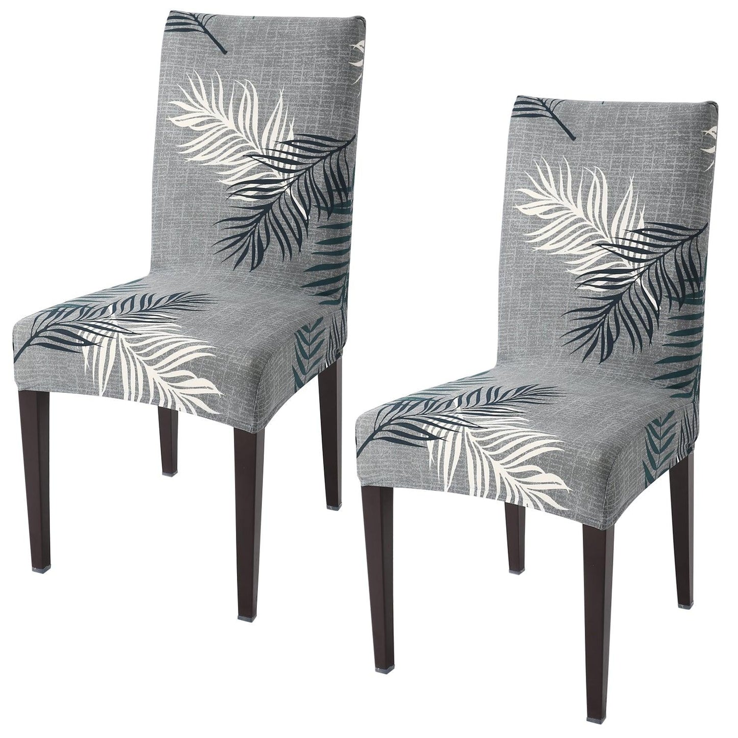 Grey Leaves Print elastic chair covers set of 2