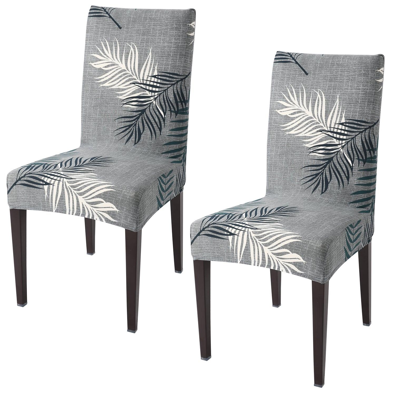 Grey Leaves Print elastic chair covers set of 2