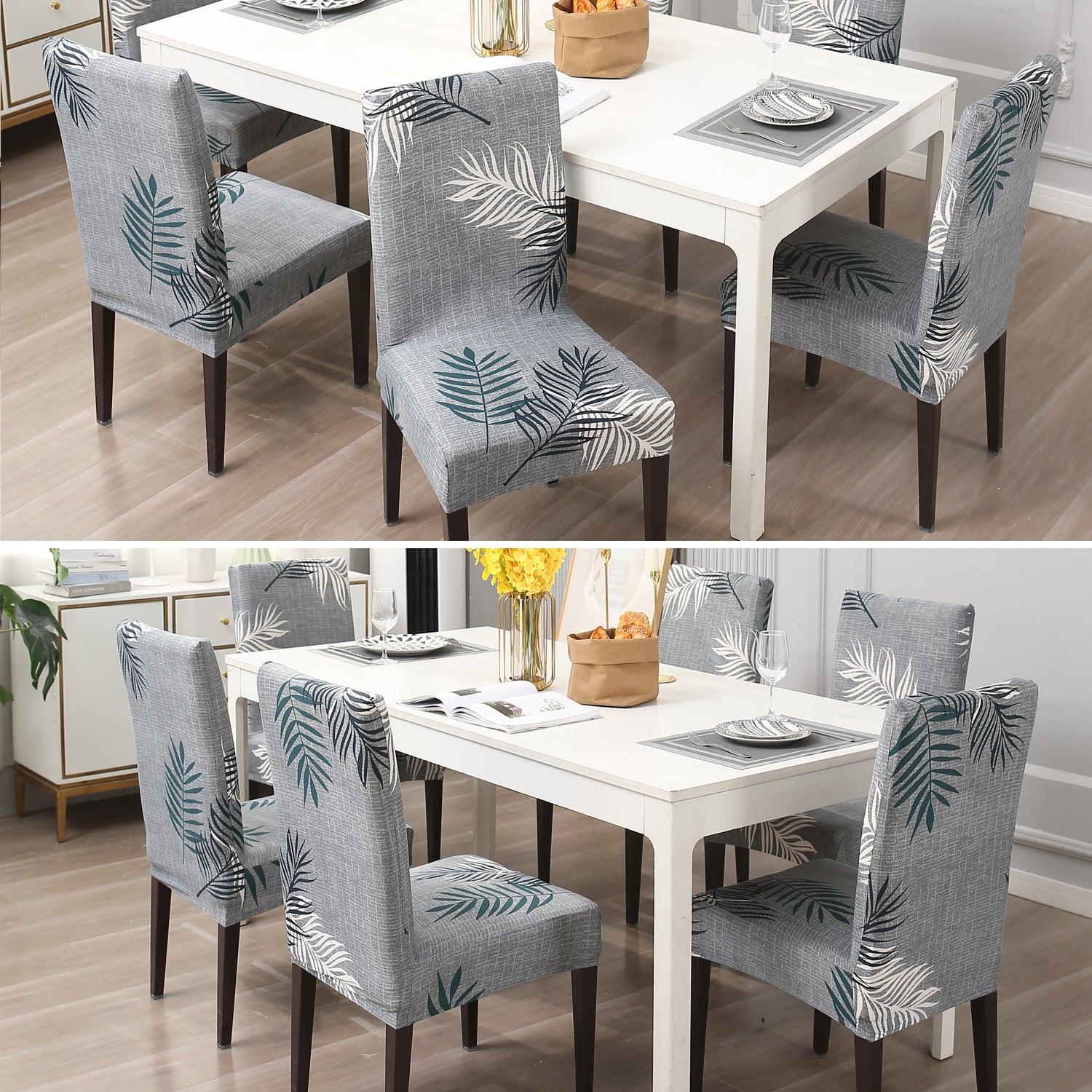 Grey Leaves Print dining chair covers Set