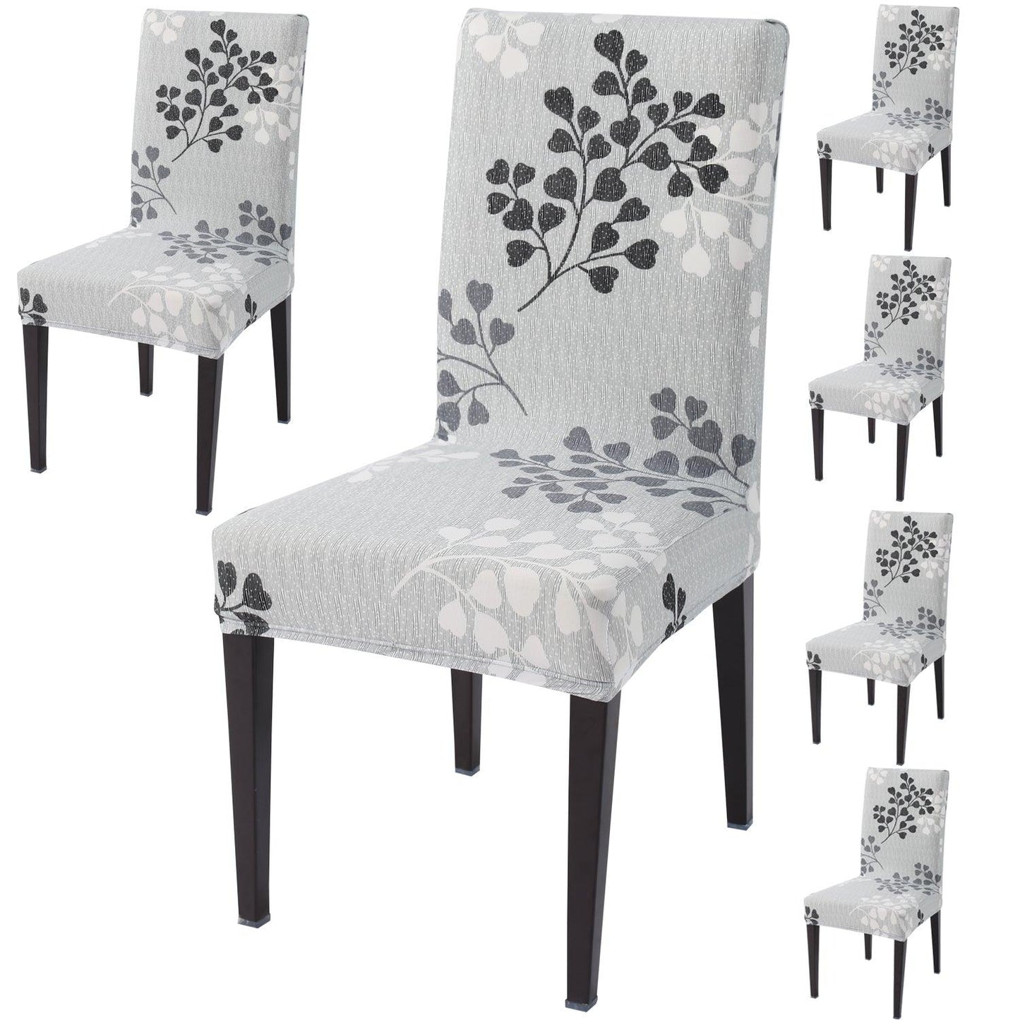 Grey Leaves Print dining chair covers set of 6