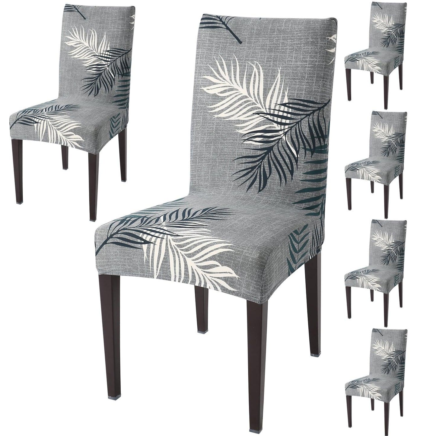 Grey Leaves Print dining chair covers set of 6