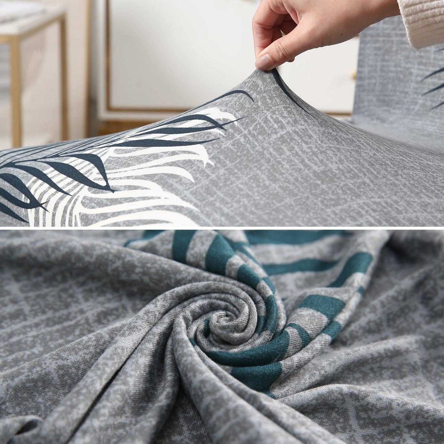 Features of Grey Leaves Colour elastic chair cover sets