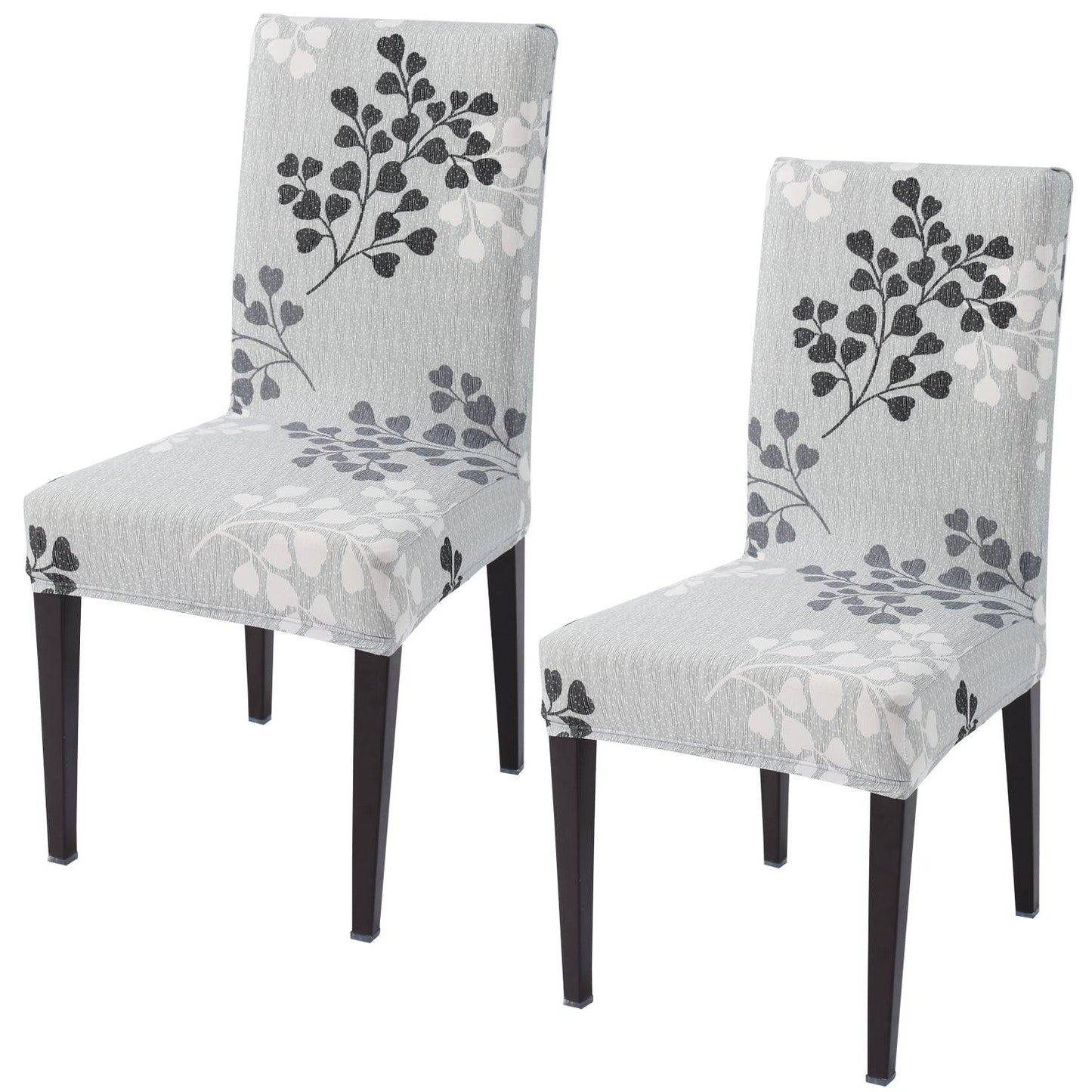 Grey Leaves Print elastic chair covers set of 2