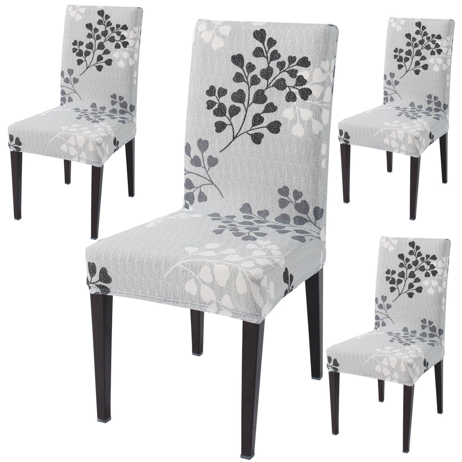 Grey Leaves Print dining chair covers set of 4
