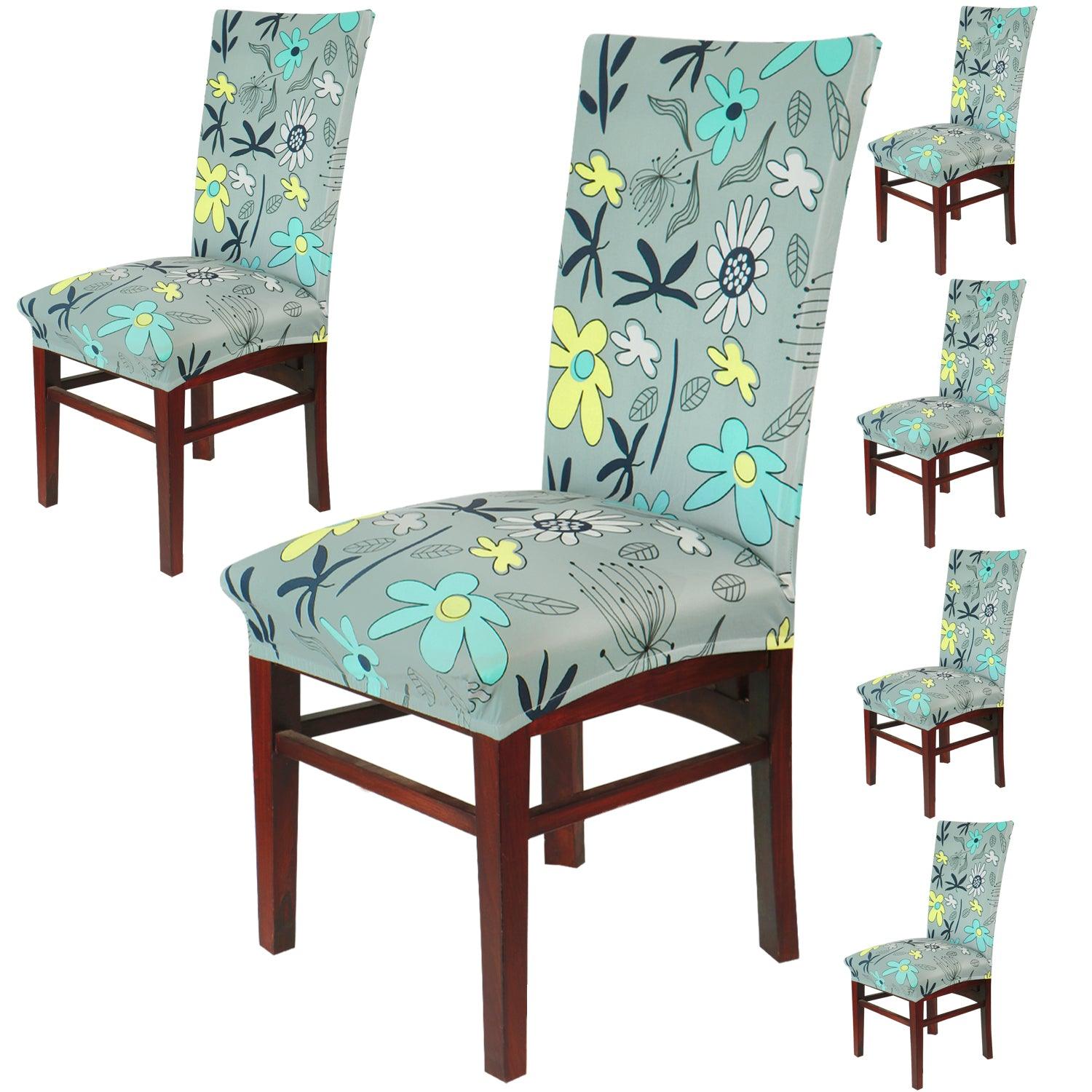 Grey Mixed Flowers Print dining chair covers set of 6