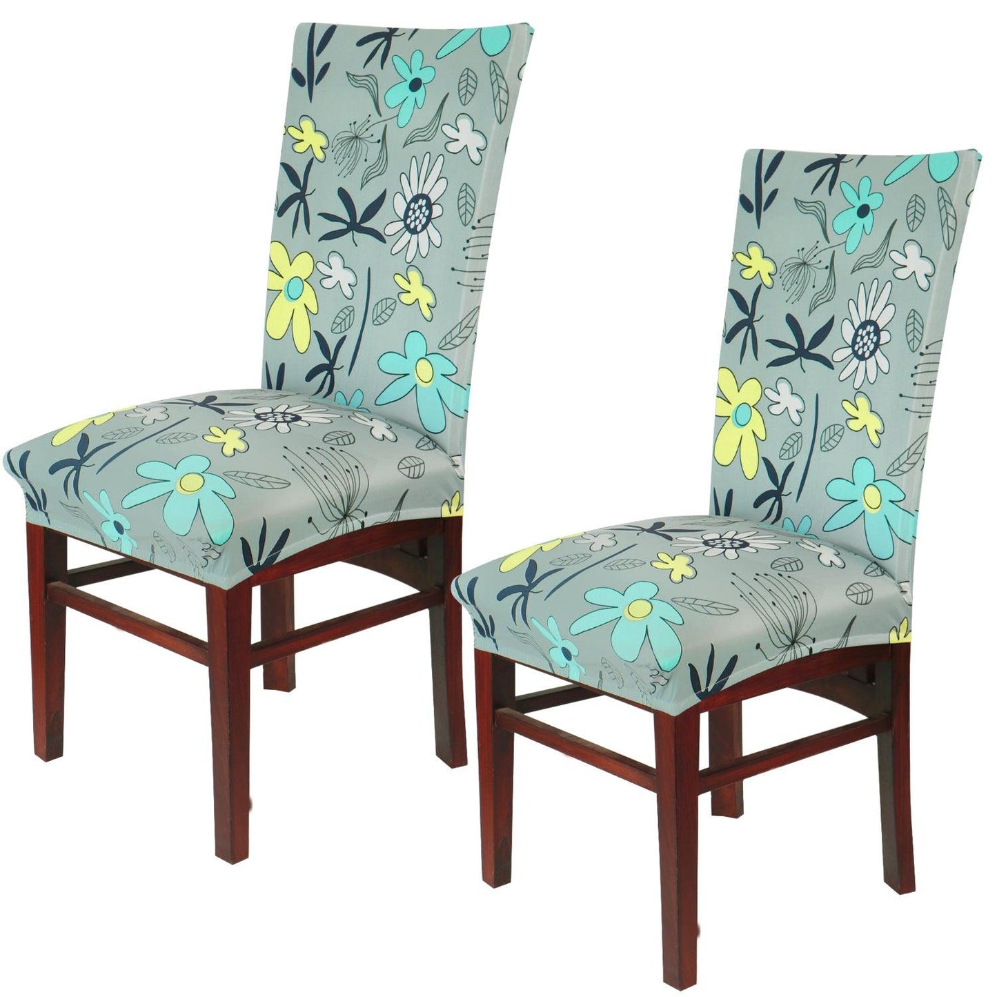 Grey Mixed Flowers Print elastic chair covers set of 2