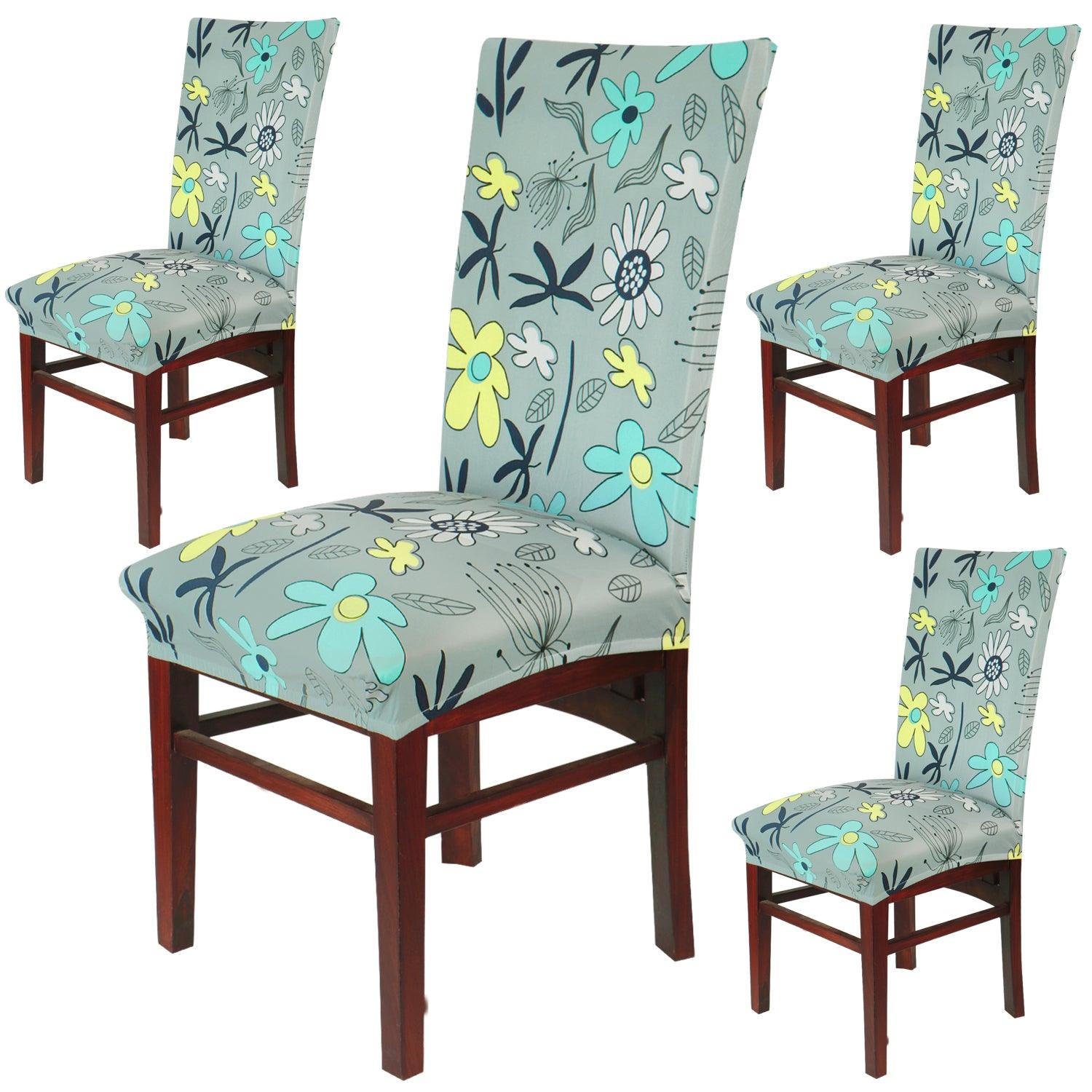Grey Mixed Flowers Print dining chair covers set of 4