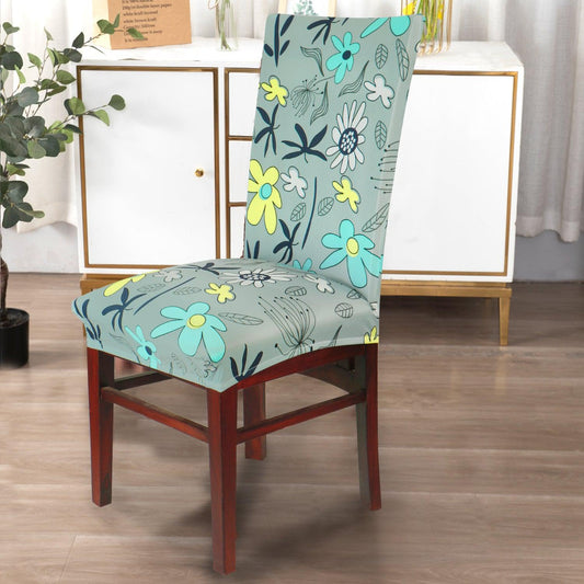 Grey Mixed Flowers Print chair covers Set