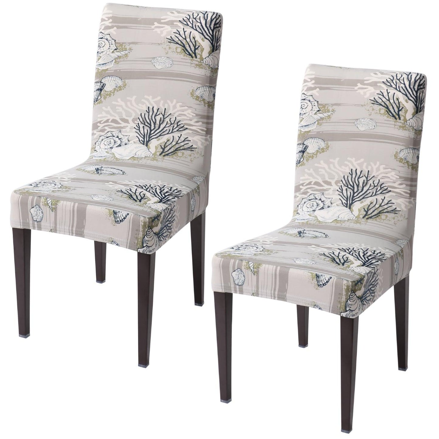 Grey Sea Shells Print elastic chair covers set of 2