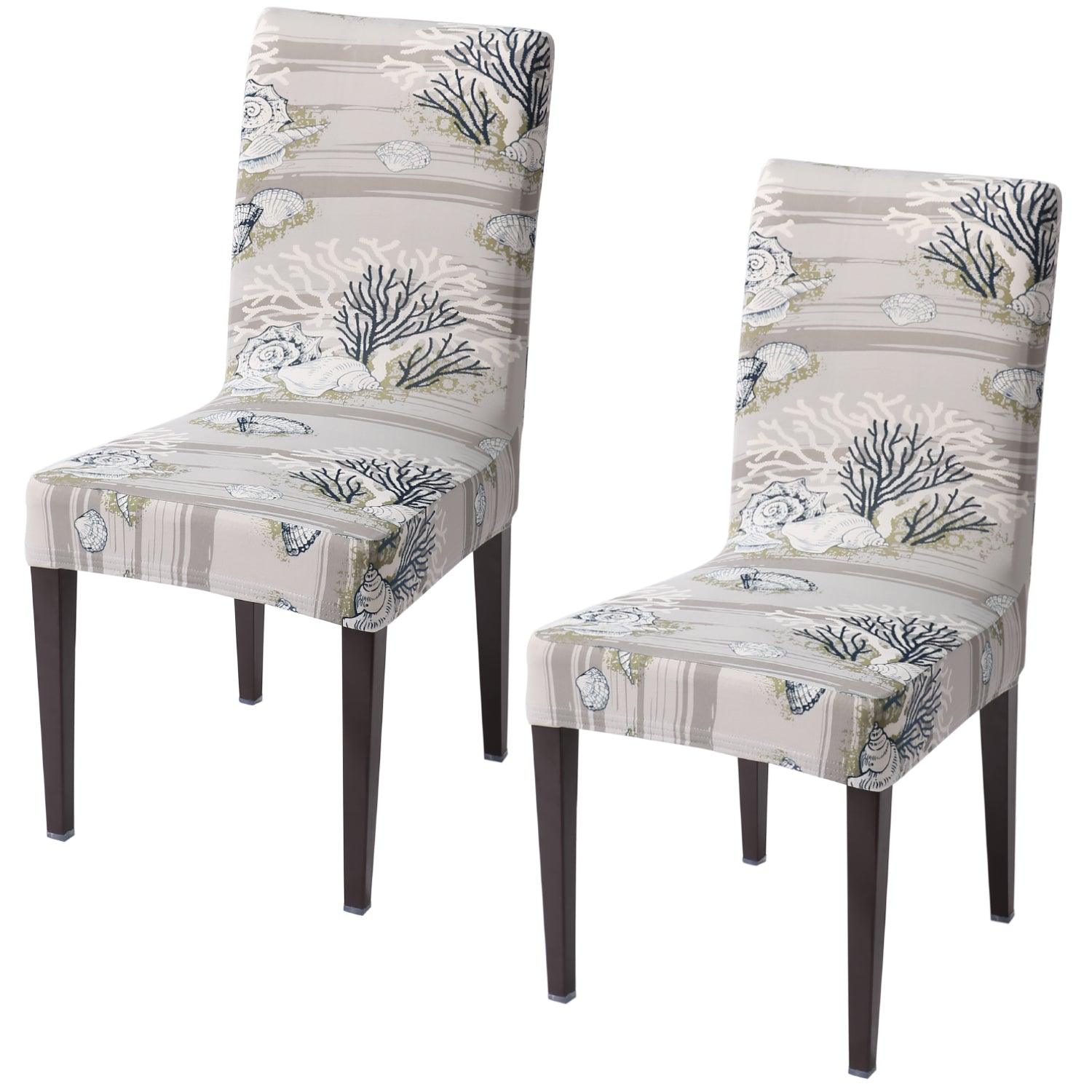 Grey Sea Shells Print elastic chair covers set of 2