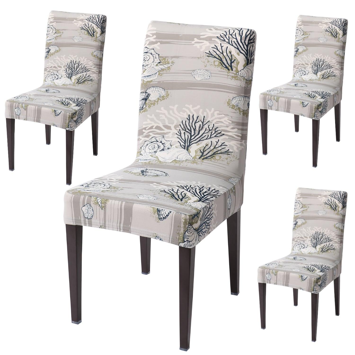 Grey Sea Shells Print dining chair covers set of 4