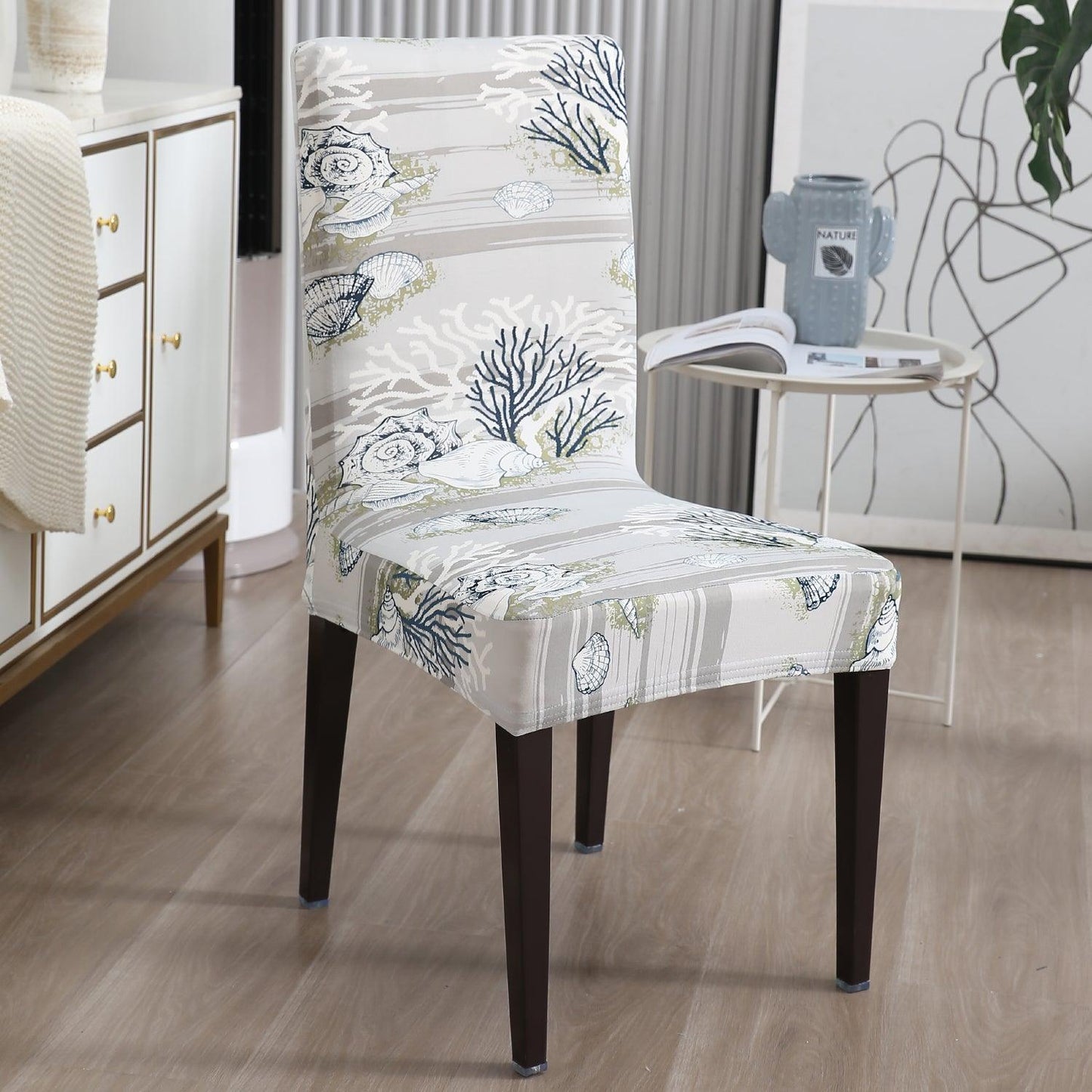Grey Sea Shells Print chair covers Set