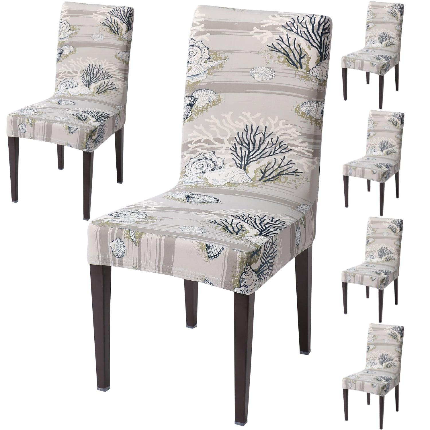 Grey Sea Shells Print dining chair covers set of 6