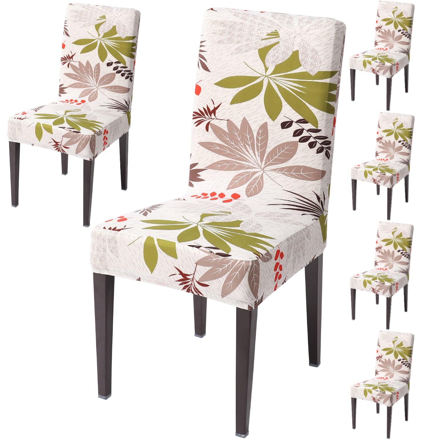 Ivory Colorful Leaves dining chair covers set of 6