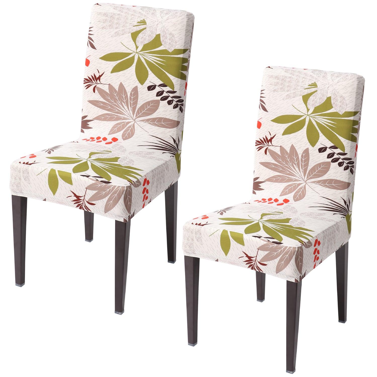 Ivory Colorful Leaves elastic chair covers set of 2