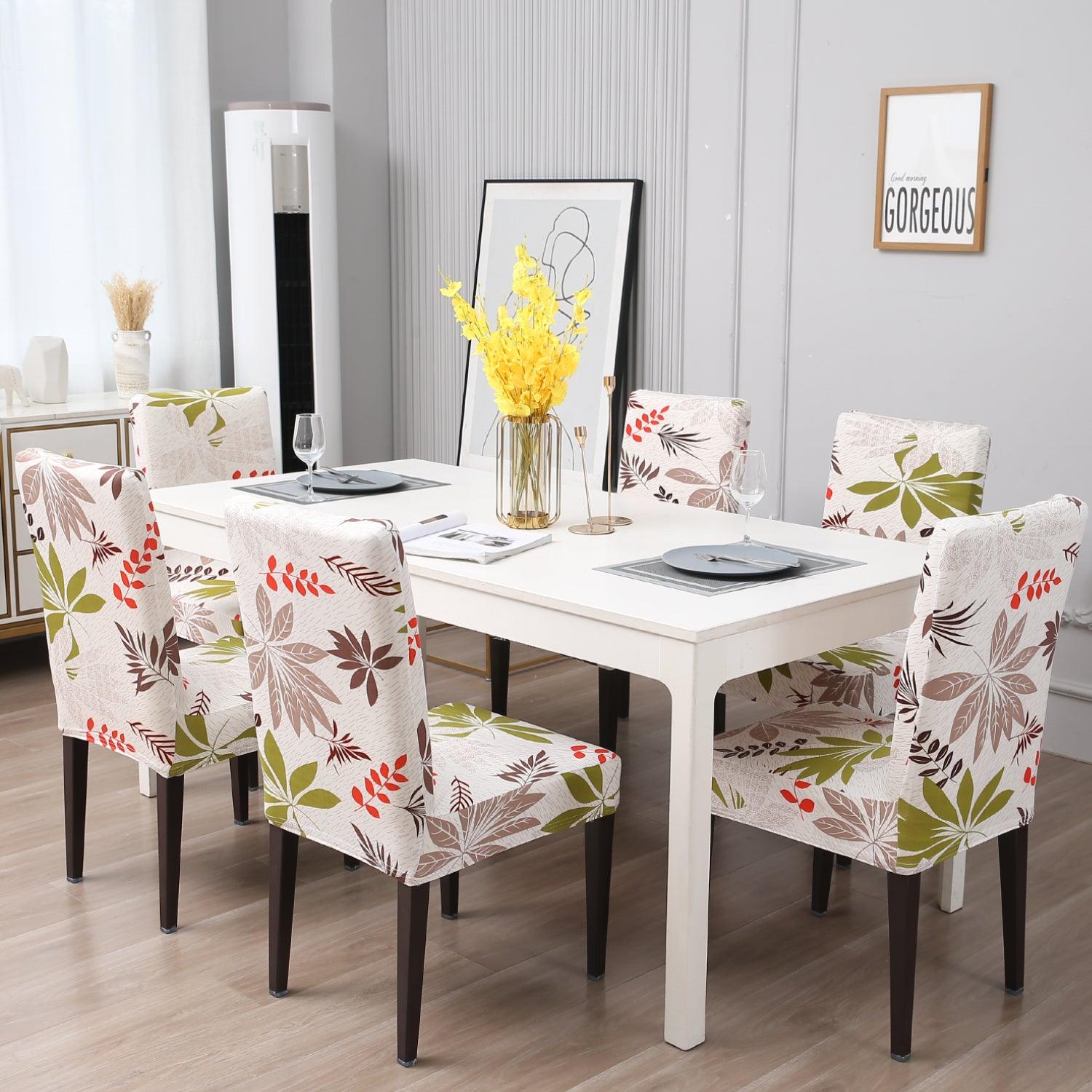 Ivory Colorful Leaves dining table chair covers