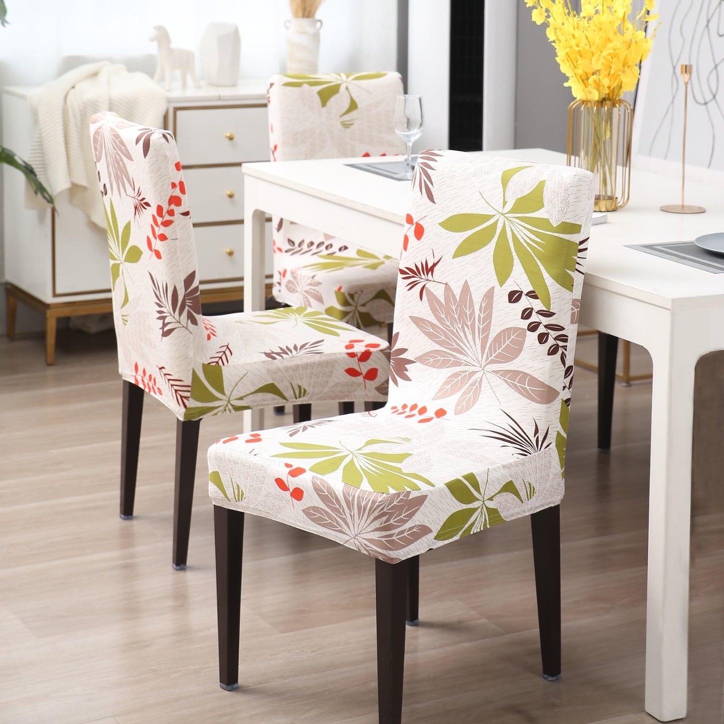 Ivory Colorful Leaves dining chair cover 6 seater